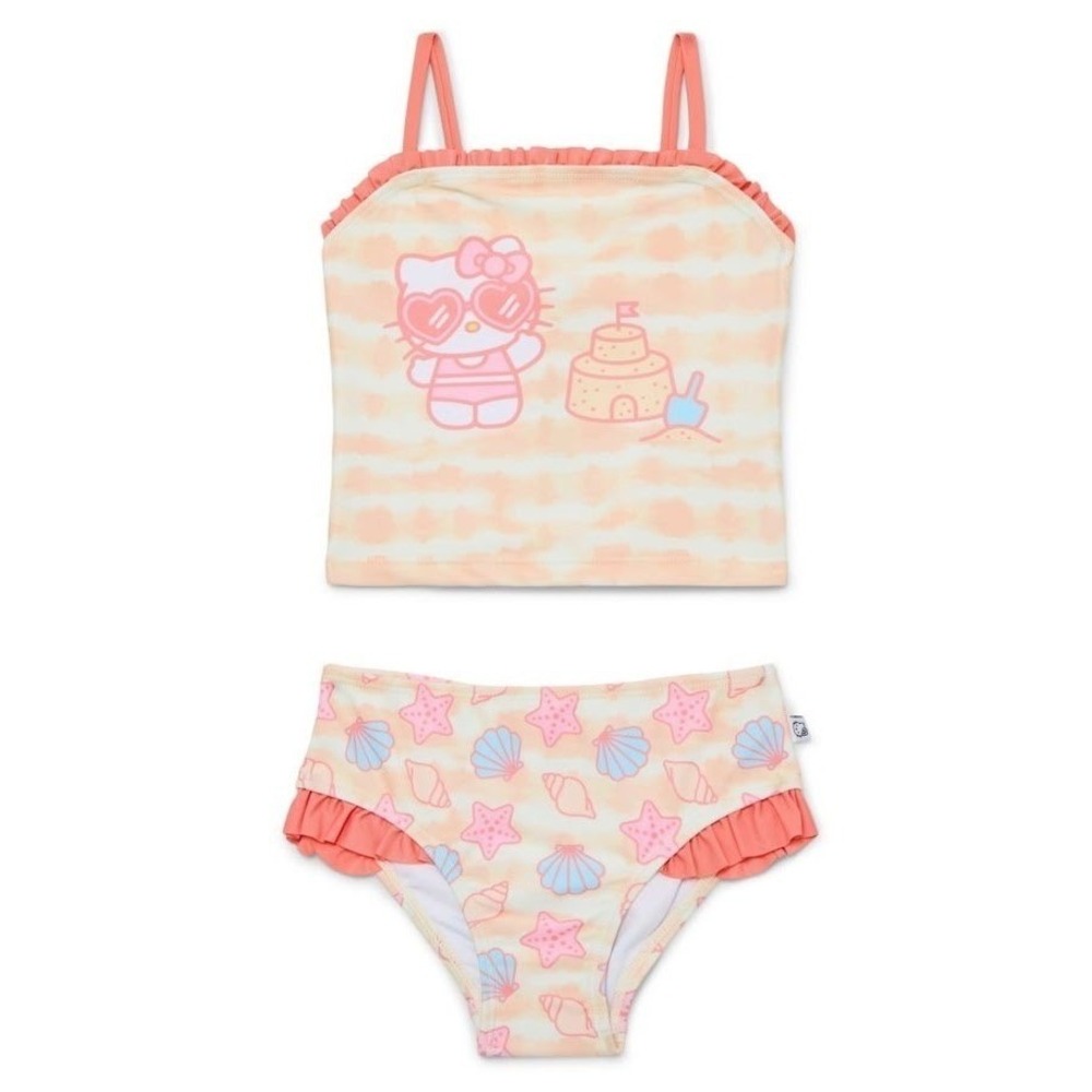 Hello Kitty Toddler Girls 2-Piece Tankini Swimsuit Tie Dye Peach 3T NWT